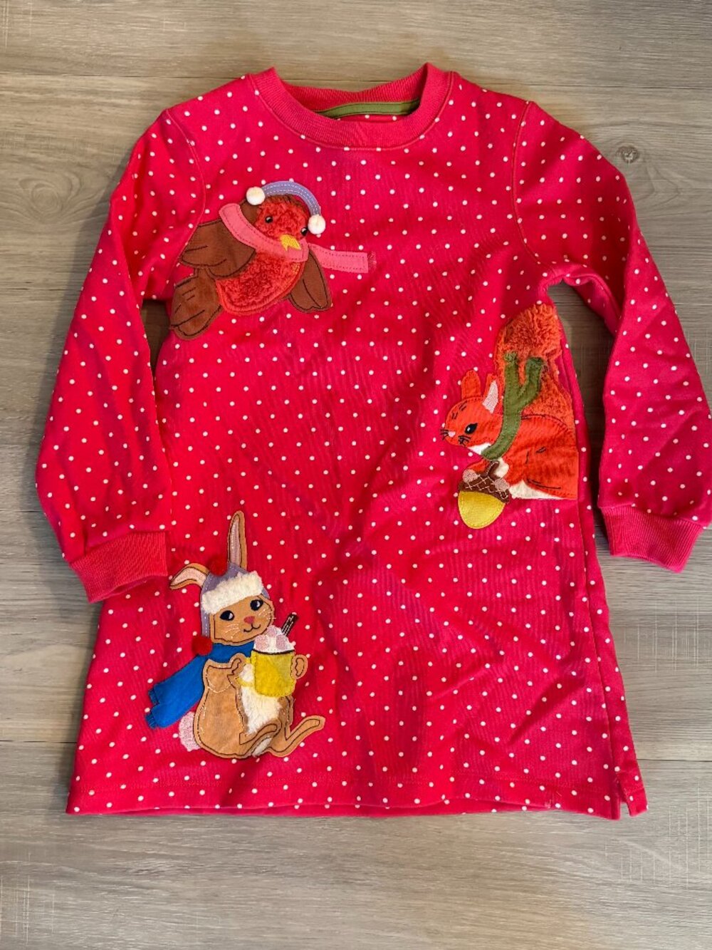 MINI Boden Ida Sweatshirt applique Animal dress 5-6Y girls
